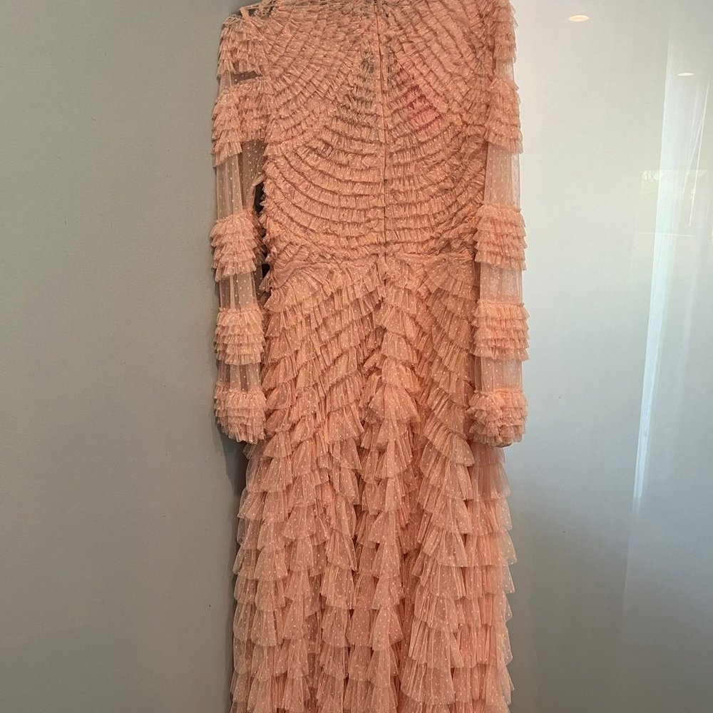 Mac Duggal High Neck Puff Long Sleeve Ruffle Tiered Gown - Picture 4 of 5